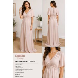 Show Me Your Mumu Emily Empire Maxi Dress Blush Pink Flutter Sleeve XS NWT